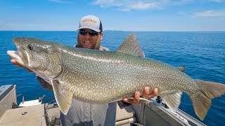 Vertical Jigging MASSIVE Lake Superior Lake Trout (Underwater Footage)