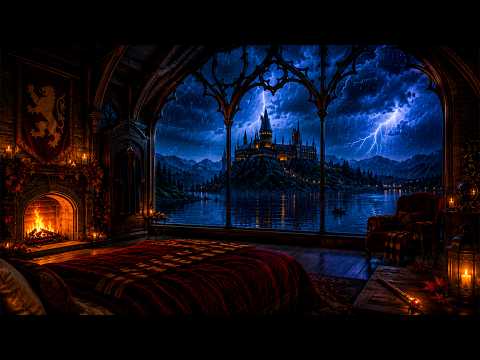 Autumn Rain Taps the Hogwarts Windows as Piano and Firelight Help You Drift Off