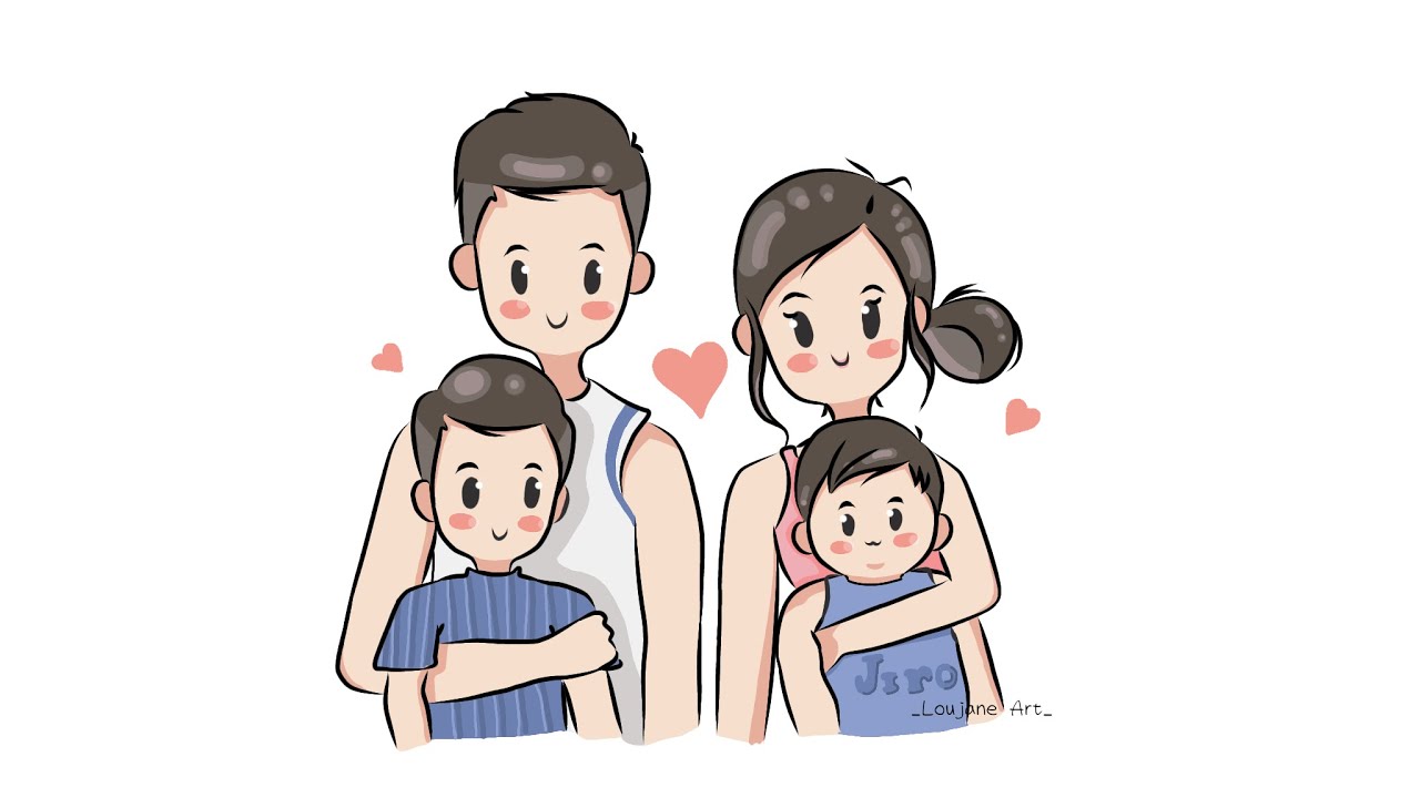How to draw cute family cartoon | Loujane Art - YouTube