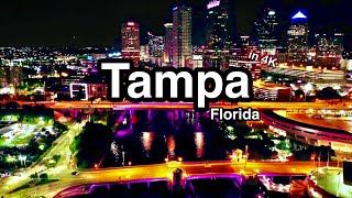 Downtown Tampa Skyline at Night 4K Screensaver - Drone Tour of Tampa Florida Day and Night