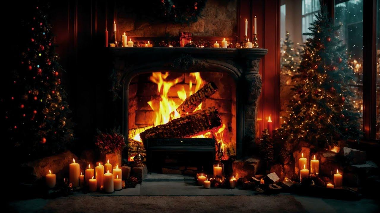 NO ADS Relaxing Christmas Fireplace Music🎄Piano Music & Fireplace