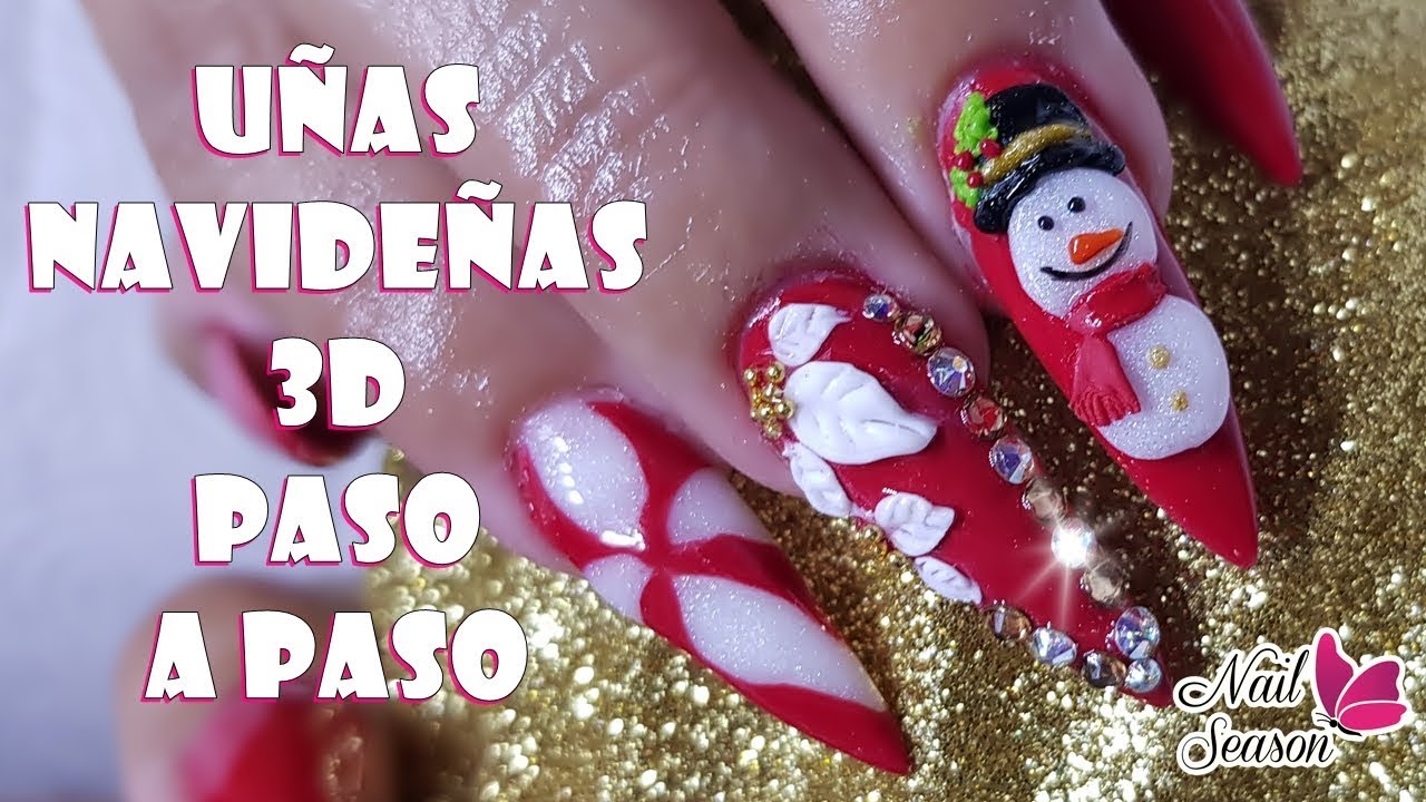 Uñas navideñas 2018 diseño caramelo flor y muñeco de nieve 3D paso a paso -  thptnganamst.edu.vn