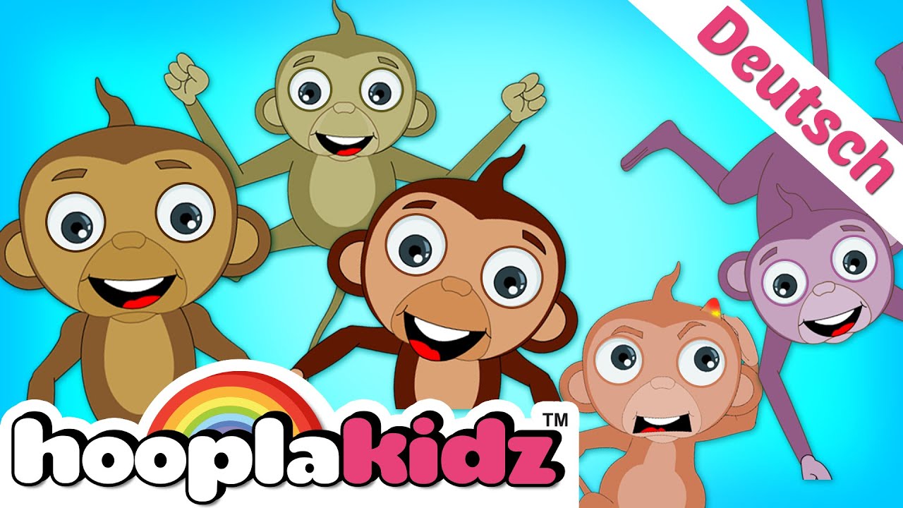 ⁣fünf kleiner Affe und mehr | Five Little Monkeys | Kinderlieder auf Deutsch | HooplaKidz Deutsch