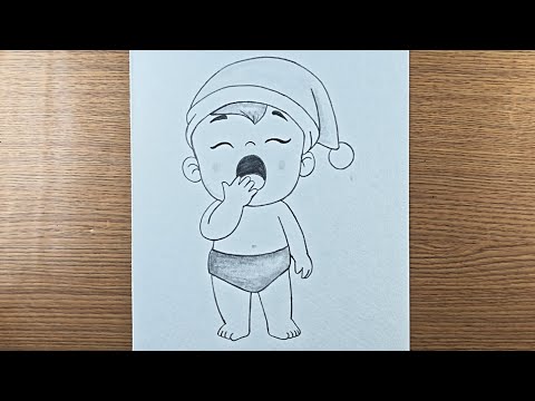 Hungry baby outline pencil drawing | cute boy pencil art