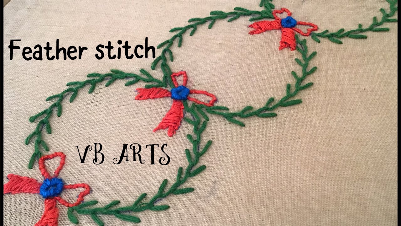 Feather stitch, Hand Embroidery for beginners, Border design - 2