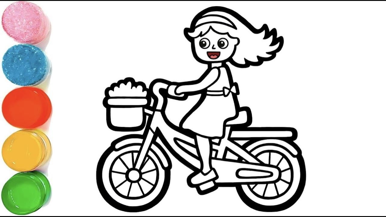 Cute Girl Riding Bike Drawing | Easy Cycle Drawing For Kids | Girl Riding Cycle Drawing