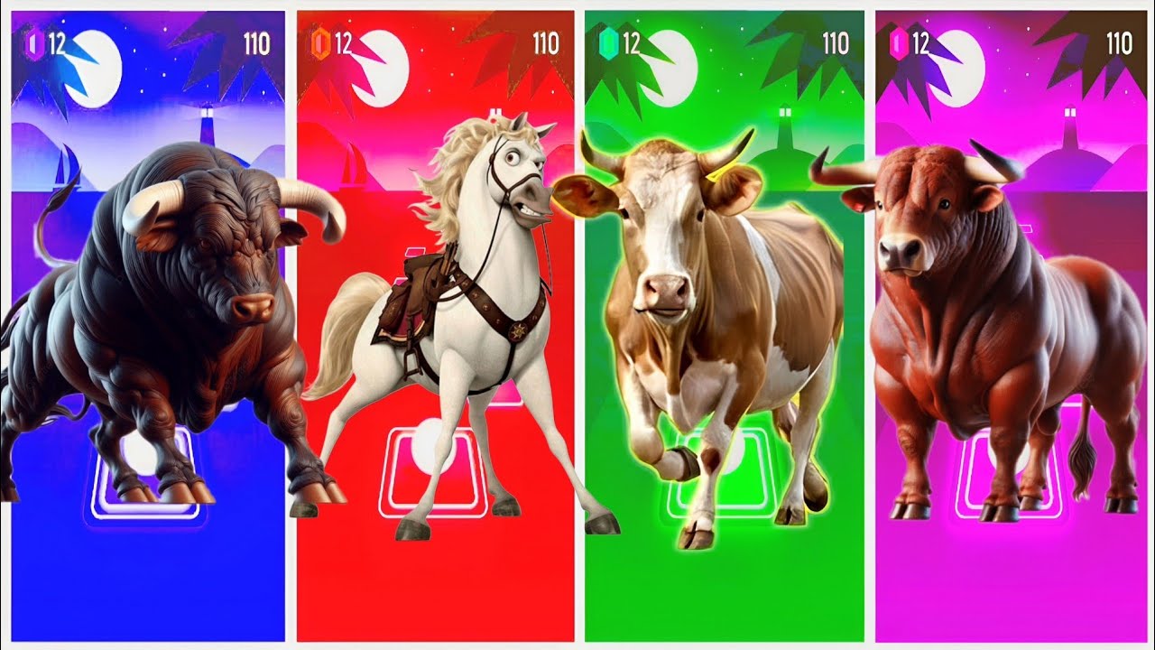 Funny Bull 🐂🆚 Funny Horse 🐴🆚 Funny Cow 🐄🆚 Funny Bull 🐂🆚 Tiles Hop EDM Rush
