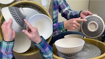 582. Sgraffito/Chattering Designed 3 Bowls with Hsin-Chuen Lin 林新春 三個碗跳刀雕紋示範