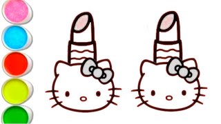 Lipstick Drawing, Hello Kitty Painting And Colouring For Kids And Toddlers Lets Draw Together