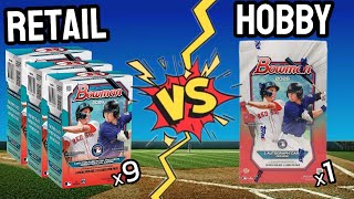 HOBBY VS RETAIL!! 2026 Bowman Baseball 1 Hobby Box vs 9 Value Box Battle! 