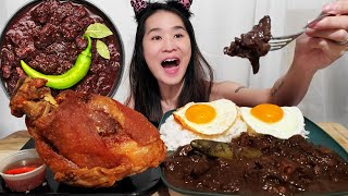 First Time Eating Filipino Pork Blood Stew! Dinuguan & Crispy Pata - Pinoy Food Mukbang w/ ASMR