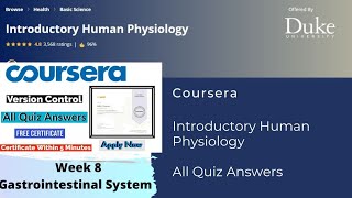 Coursera Physiology Week 9 Gastrointestinal system Quiz Answers || Free certificate course