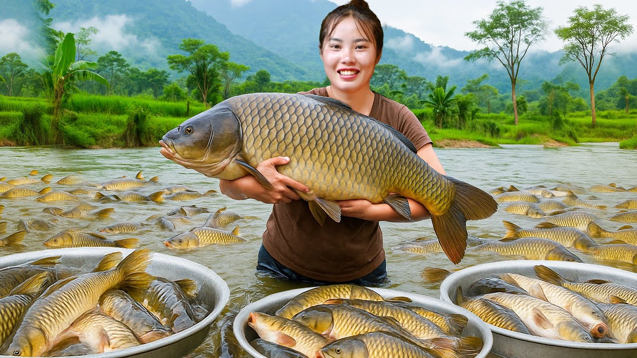 Draining the River and Making a Mud Trap to Catch a Huge School of Fish | Selling at the Market