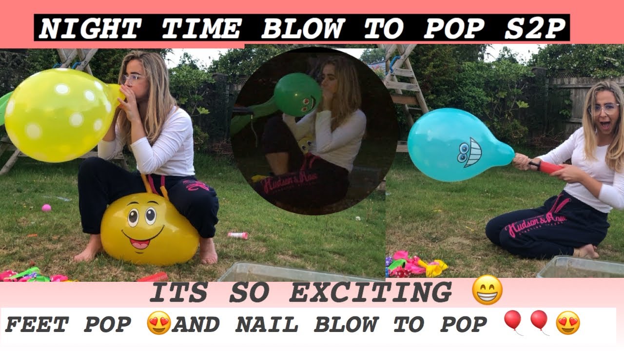 BLOW TO POP BALLOONS OUTSIDE POPPING EMOJI BALLOONS ON A SPACE HOPPER IN THE DARK