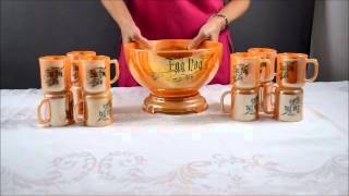 Anchor Hocking Peach Lustreware Egg Nog Set