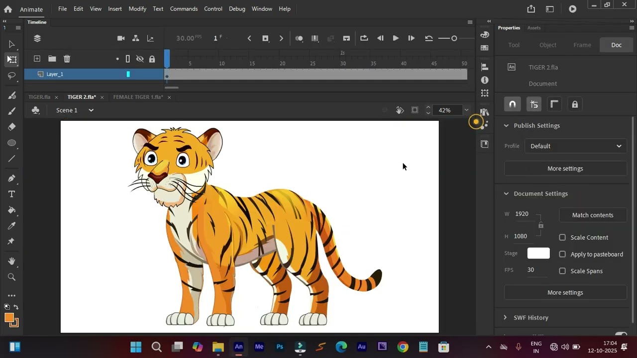 Walking tiger Animation adobe animate cc cartoon character making 