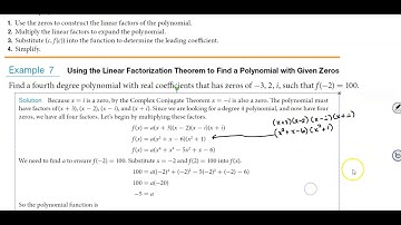 Math 10 5.5 Example 7: Using the Linear Factorization Theorem to Find a Polynomial with Given Zeros