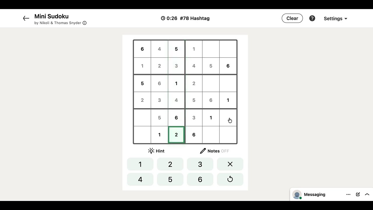 LinkedIn Mini Sudoku #78 Hashtag | Today's Answer