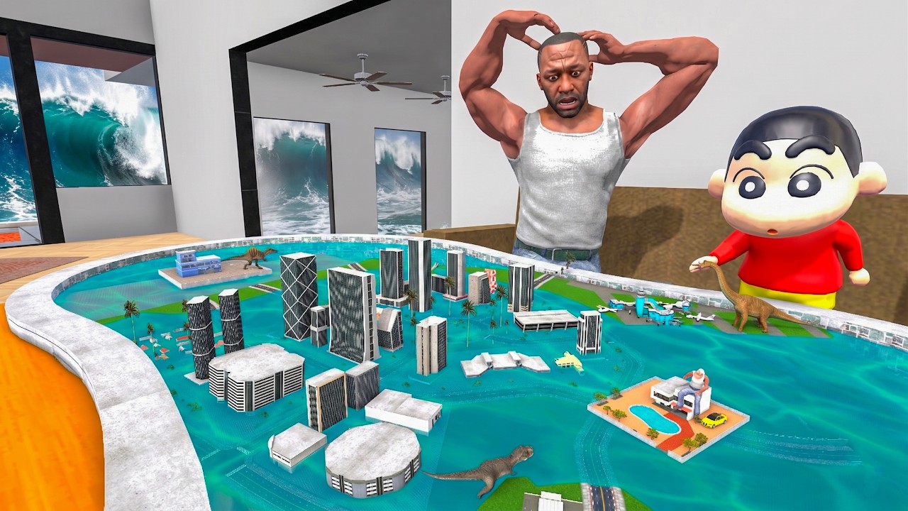 Franklin Found Secret Tiny City in Swimming Pool in Indian Bike Driving 3D