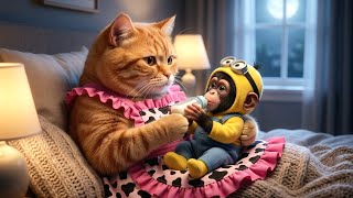 Mama Cat got a beautiful companion on an ordinary night… a little baby monkey 🐒💕 #ginger #cat #meow  screenshot 5