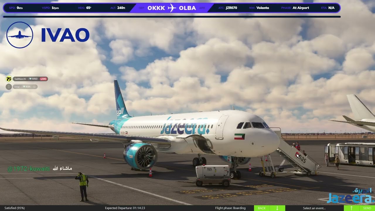 رحلة طيران الجزيرة من الكويت إلى بيروت | IVAO GCC | Jazeera Airways OKKK - OLBA