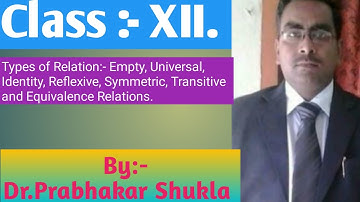 Types of Relations:- Empty, Universal, Identity, Reflexive, Symmetric, Transitive and Equivalence.