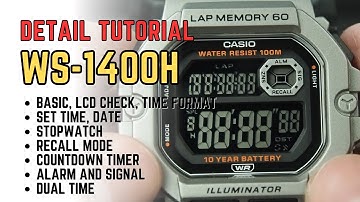 Casio WS-1400 Detail Tutorial: Settings and Operation, LCD Check, Alarm, Timer, Stopwatch, Recall