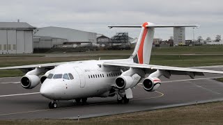 JOTA Aviation’s Avro RJ85 G-JOTR Take Off at Cambridge Airport