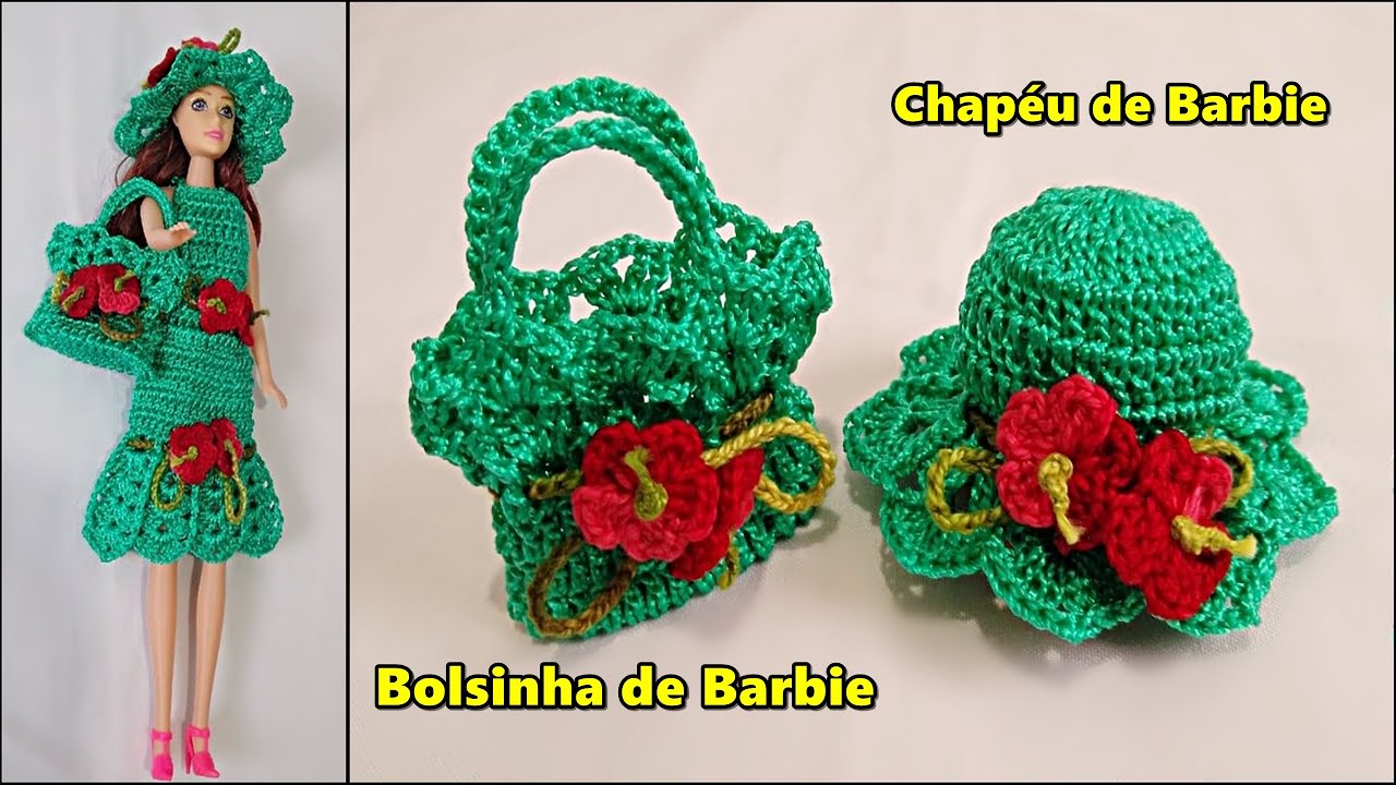 maiô, chapéu, cinto e bolero de crochê para Barbie Pecunia MM