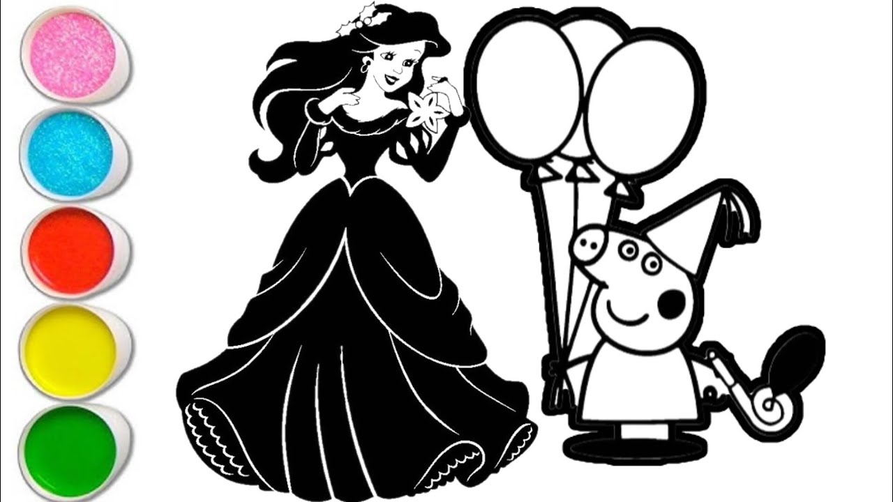 Drawing Princess Papi Peppa pig with princess drawing and coloring for kids and toddlers ...