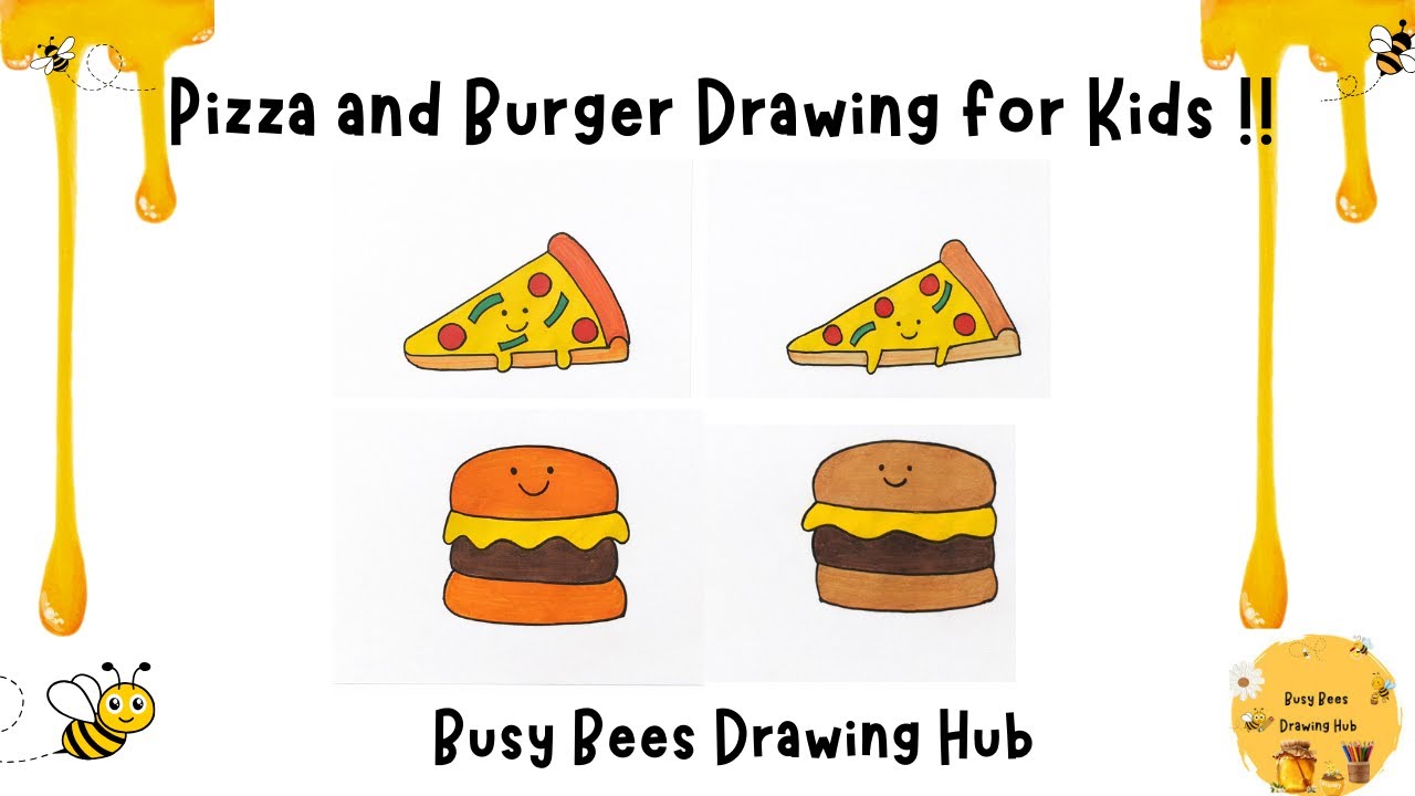 Рисунок пиццы и бургера для детей и любителей искусства | Пошаговое рисование и раскрашивание | B...