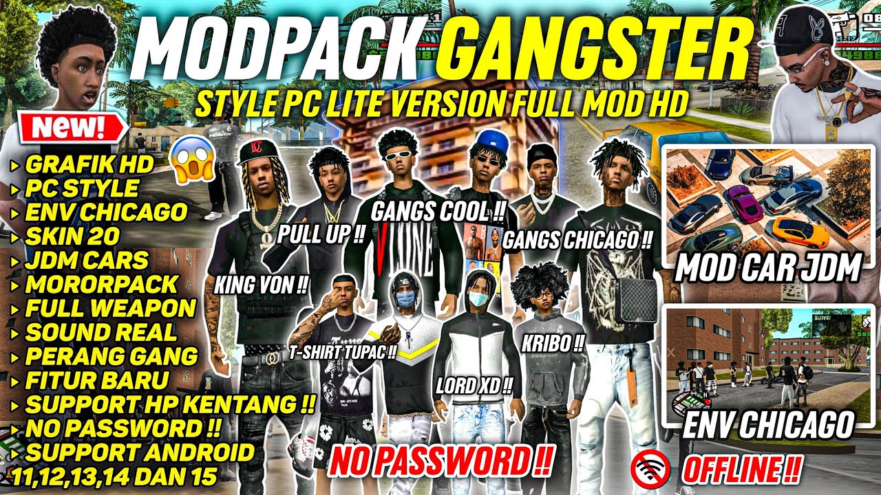 SHARE‼️GTA SA MODPACK GANGSTER LITE VERSION 200MB 😱🥶 FULL SKIN AND ENV CHICAGO - SUPPORT SEMUA HP !!