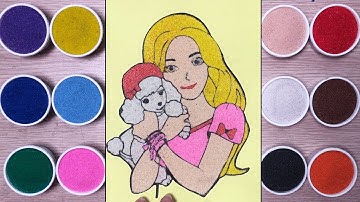 Đồ chơi trẻ em TÔ MÀU TRANH CÁT búp bê Barbie & cún cưng - Barbie colored sand painting  (Chim Xinh)