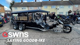 Motorbike-mad mum gets "perfect" send-off in hearse attached to back of trike | SWNS