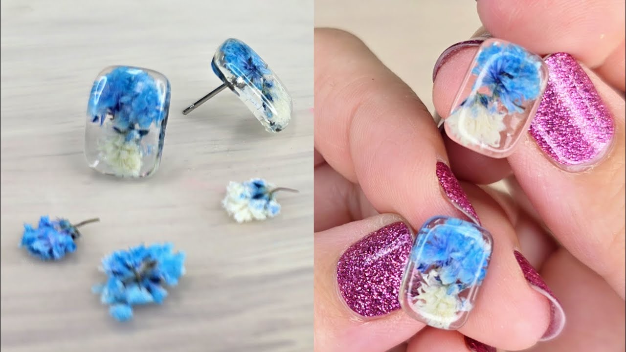 Простые и потрясающие! Серьги-гвоздики из прессованных цветов из смолы, сделанные своими руками 🌼💙