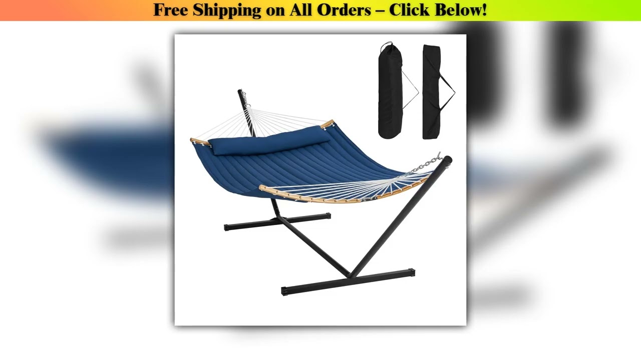 SucceBuy Two Person Hammock with Stand Included Double Hammock with Curved Spreader Bar and