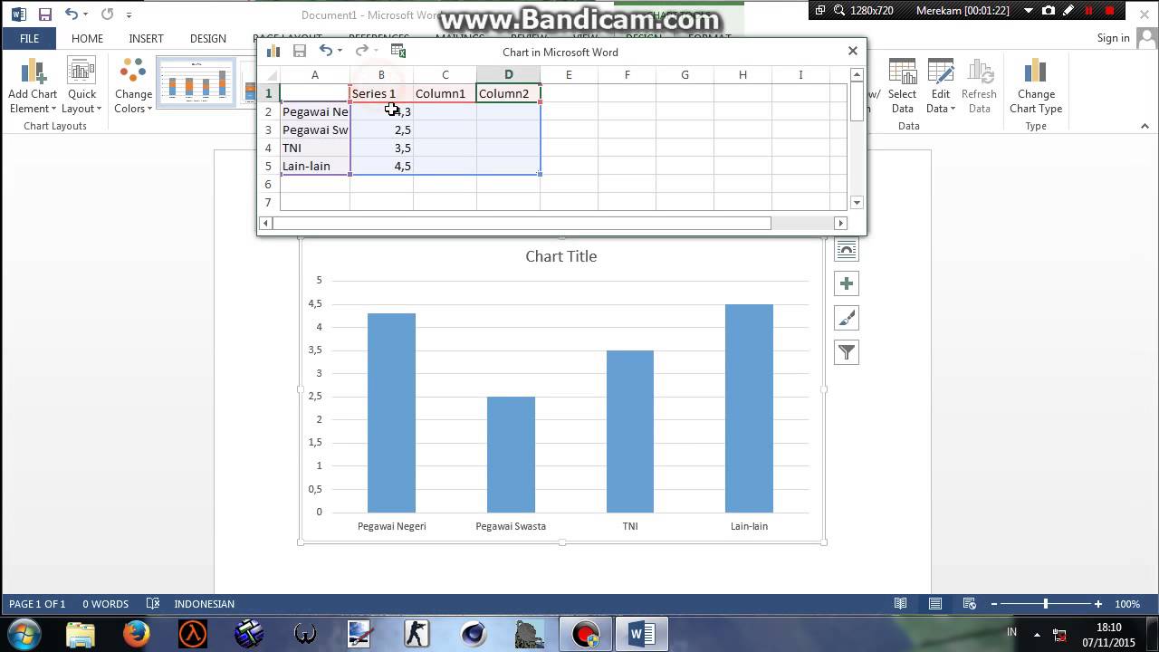 Cara Membuat Diagram Batang Pada Microsoft Word Youtube