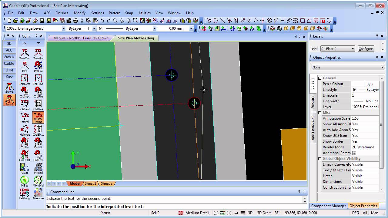 Survey and setting out 4 of 5 interpolation of levels in caddie aec
