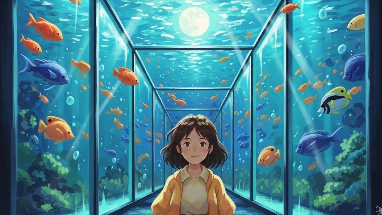 Sitting in Front of a Giant Aquarium | Calm Ghibli-Style Animation