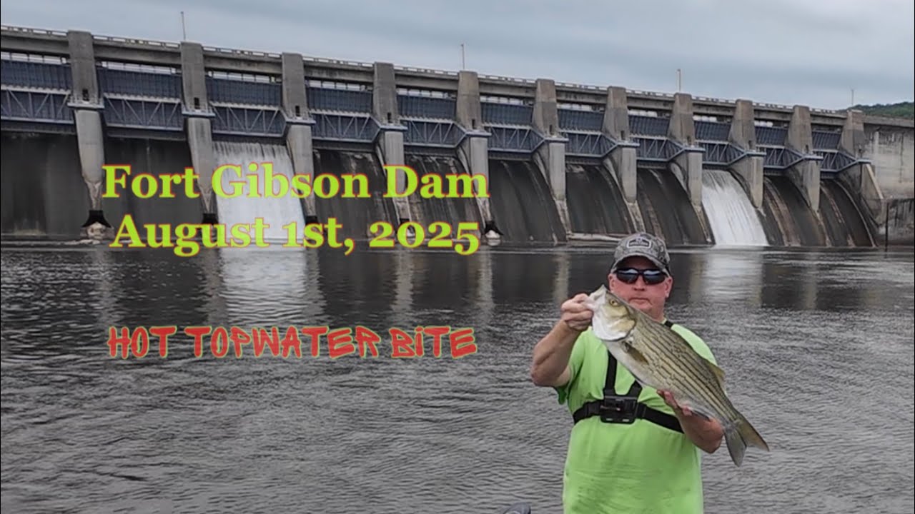 Striper, Hybrids, and Sandbass at Fort Gibson dam. Topwater BLOWUPS!!!
