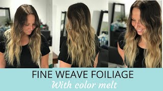 COLOR MELT with a sprinkle of blonde on brown/brunette hair. foiliage.