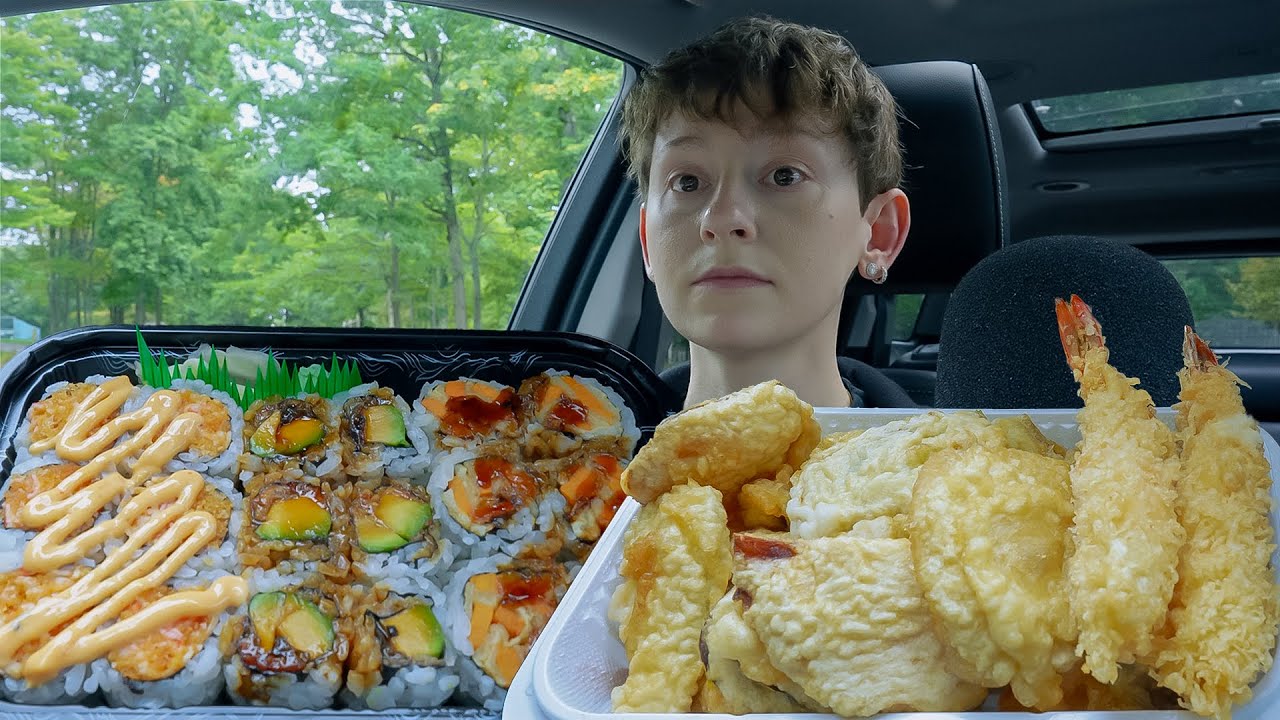ASMR Sushi & Tempura *Eel Avocado, Spicy Tuna, Fried Shrimp, Fried Vegetables [Car Mukbang]