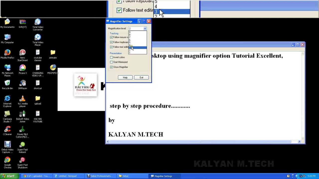 Tip to use magnifier option excellent tutorial, Telugu YouTube