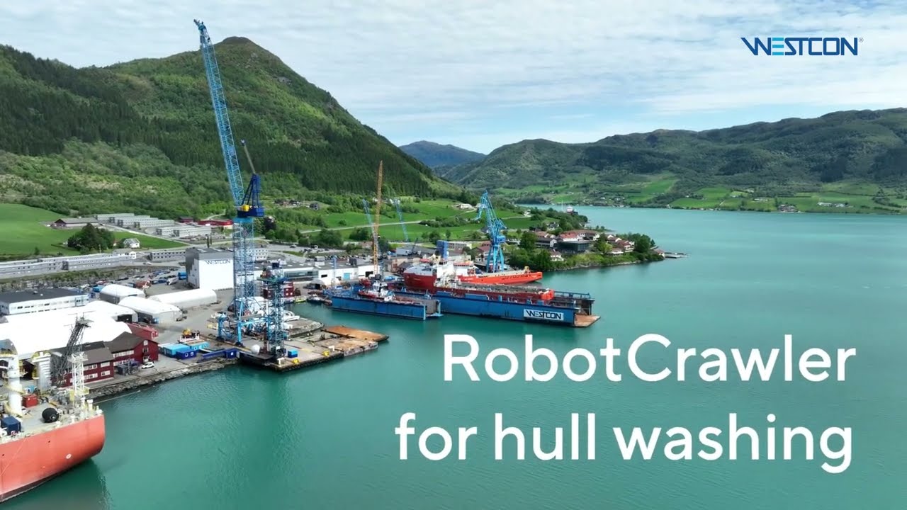 Magnetic Robot Crawler for ship hull washing at Westcon Yards Ølen