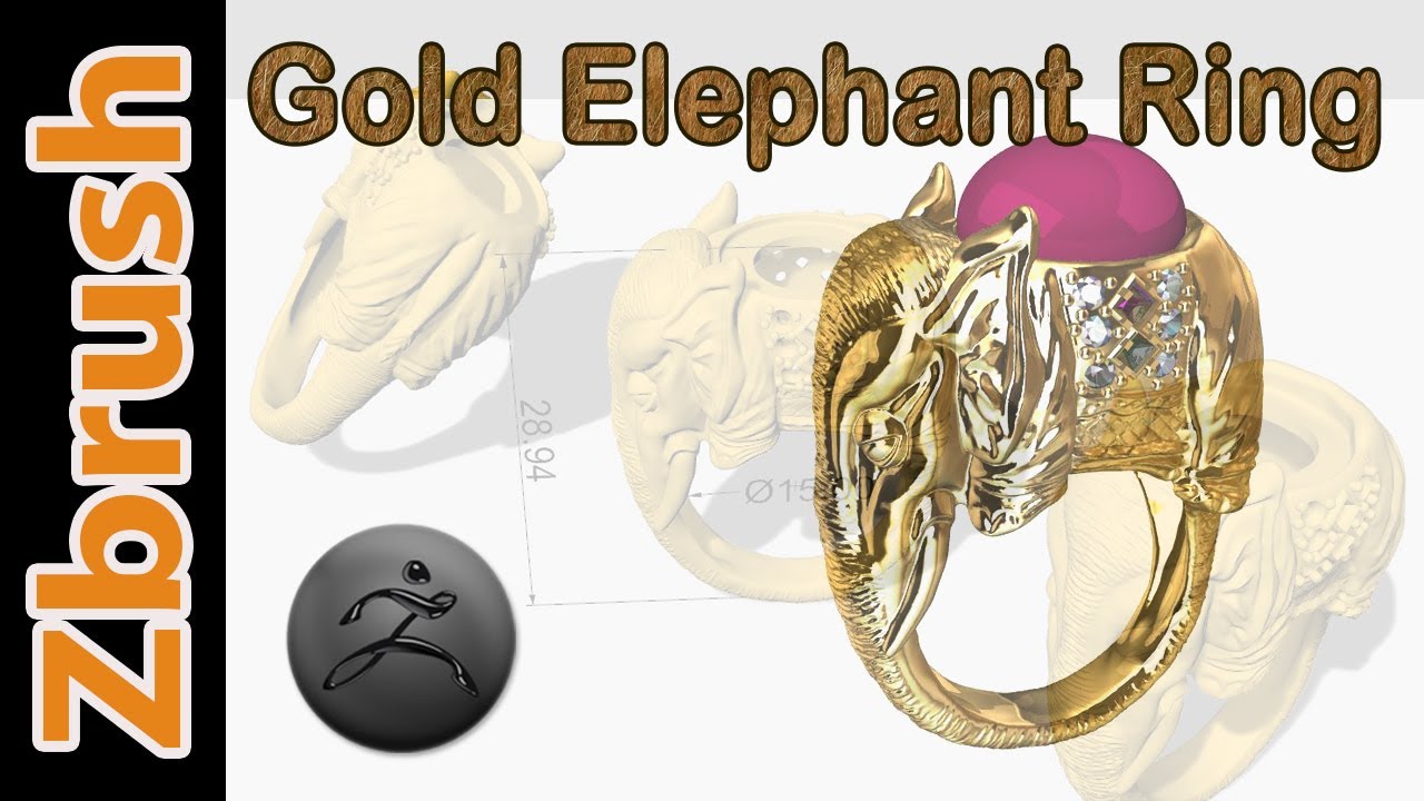 How to Make Antique Gold Elephant Ring Design with Zbrush - YouTube