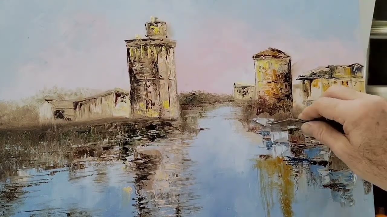 Peindre le port de Larochelle à l'huile et au couteau.