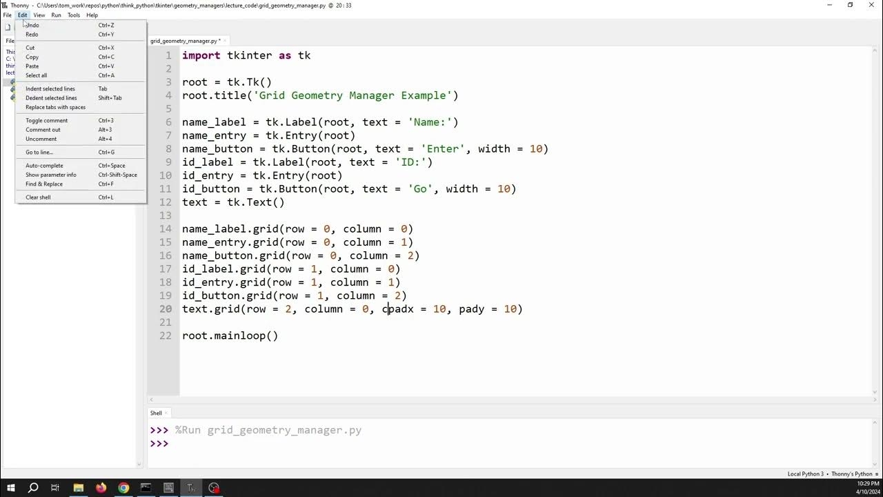 Grid Geometry Manager Example - YouTube