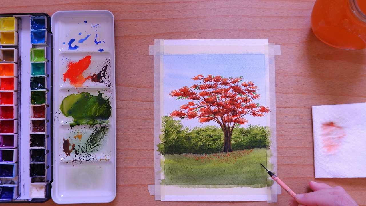 Easy Painting for Beginners / Blossom Tree in Watercolor / Royal Poinciana