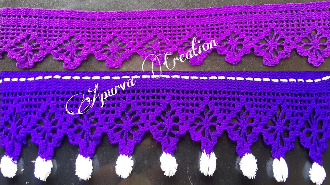 कसे विणायचे लोकरीचे तोरण / Border with filet & spider stitch / तोरण प्रकार - 53