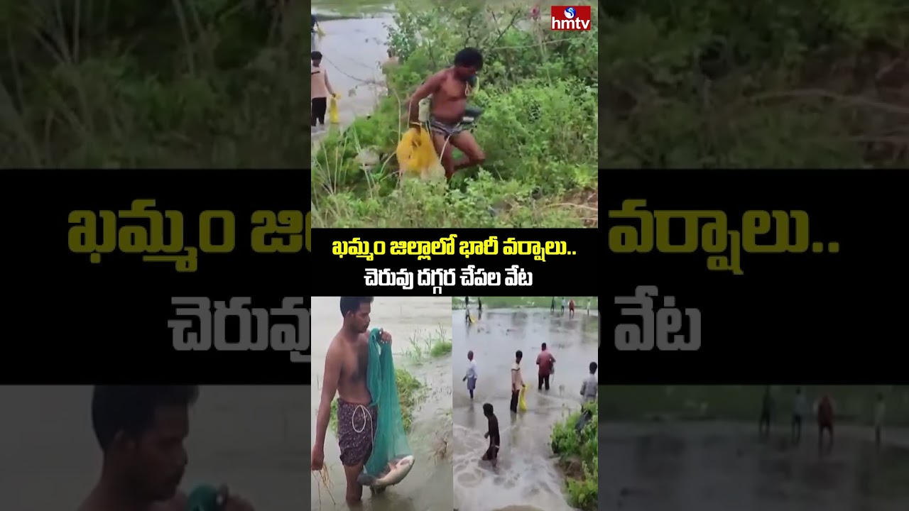 Heavy Rains In Khammam : ఖమ్మం జిల్లాలో భారీ వర్షాలు..చెరువు దగ్గర చేపల వేట | hmtv
